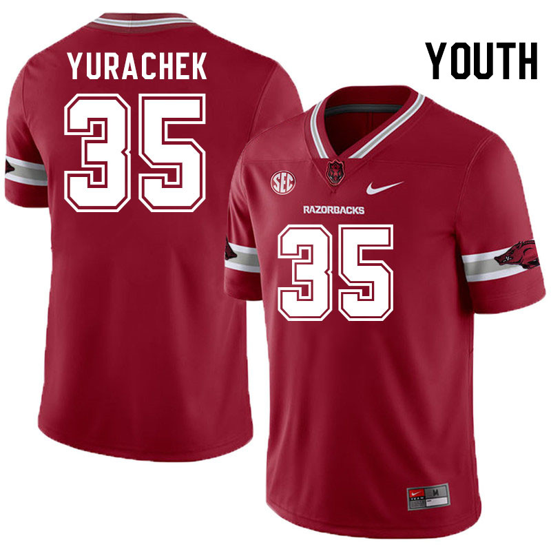 Youth #35 Brooks Yurachek Arkansas Razorbacks College Football Jerseys Stitched-Alternate Cardinal